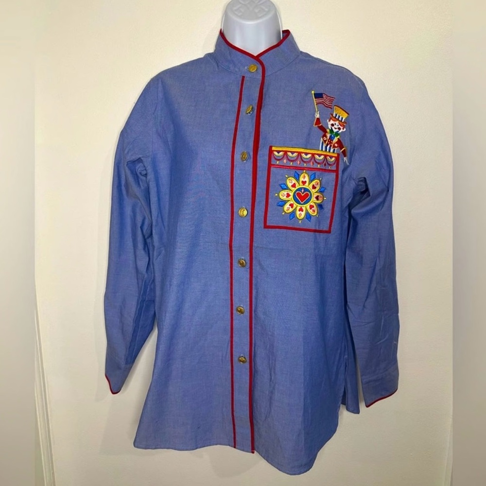 Vintage Bob Mackie Blue Tunic  with Colorful Embroidery
